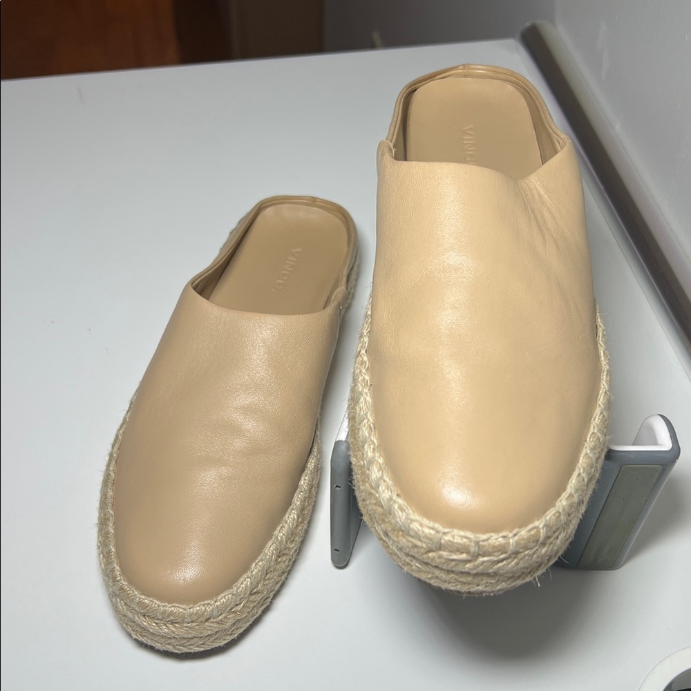 Vince Ulla Leather Slip-On Espadrille Mules Beige Women’s Size 8 - Picture 4 of 11